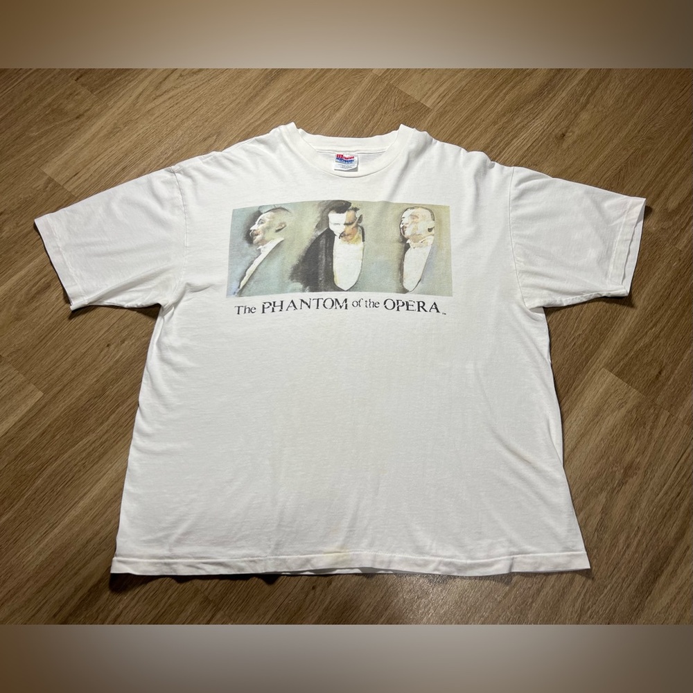 The Phantom Of The Opera Single Stitch Vintage White Graphic T Shirt Sz XL